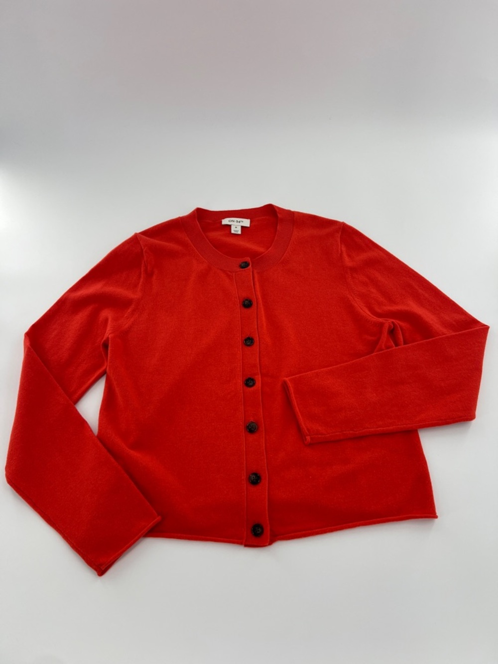 On 34th Orange Button-Up Knit Cardigan roll neck roll sleeves spring office‎ M